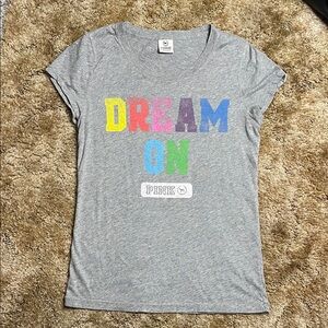 PINK Victoria’s Secret Gray “Dream On” Y2K 2000s Style Fitted T Shirt Size Large